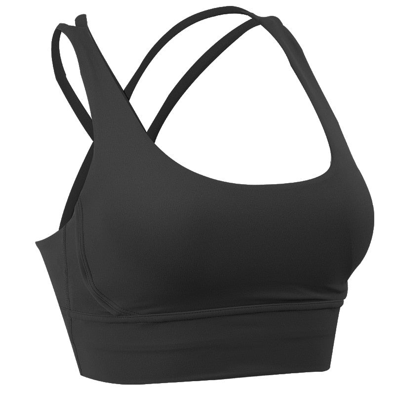 New Push Up Sports Bra Yoga Vest Cross Back Fitness Sexy Padded Top Gym Shock Absorbing Running Breathable Crop Top Sportswear