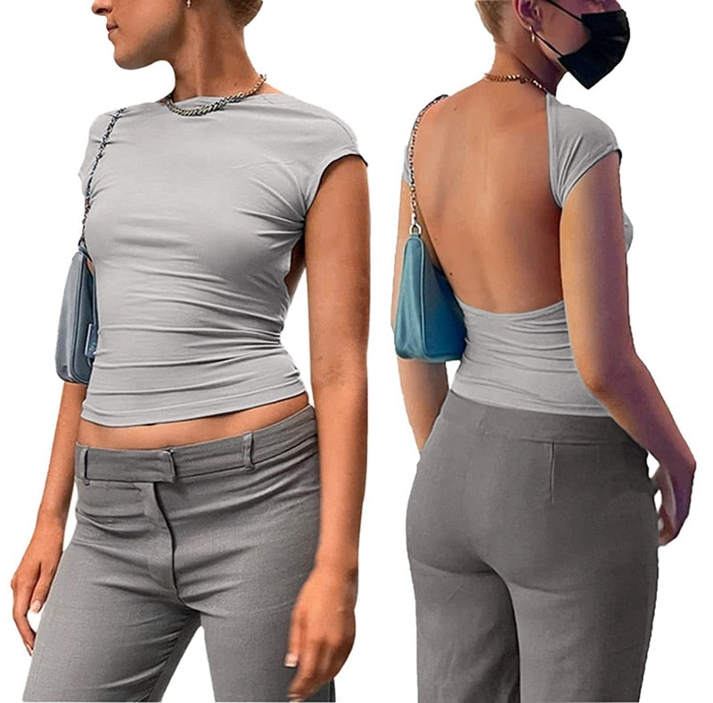 Sexy Backless Crop Top Women Casual 2023