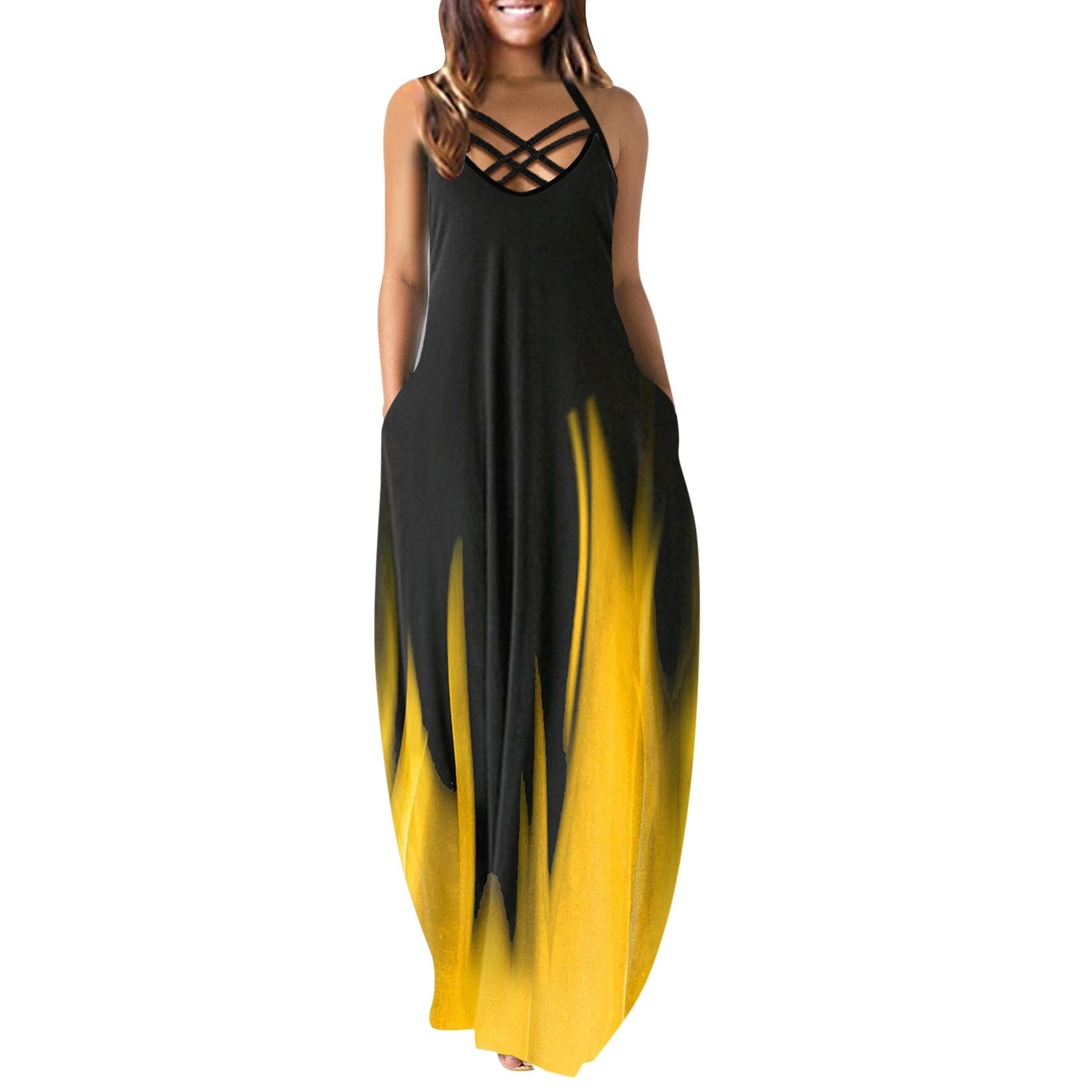 Gradient Print Summer Dresses For Women 2022 O-Neck Print Sleeveless