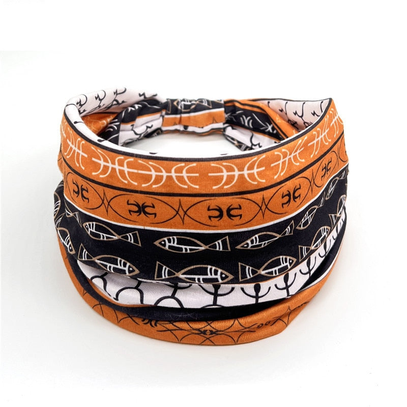 New African Pattern Print Wide Headband for Women Twist Style Hair Bandanas Head Wrap Elastic Headwear Turban Girls Accessories