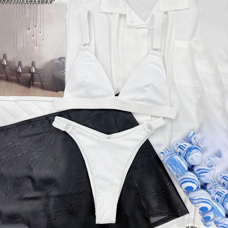 Para Praia 10 Colors 2023 Summer Female Swimsuit Halter Brazilian Bikini Women Swimwear Push Up Bikini Set Ring Bathing Suit