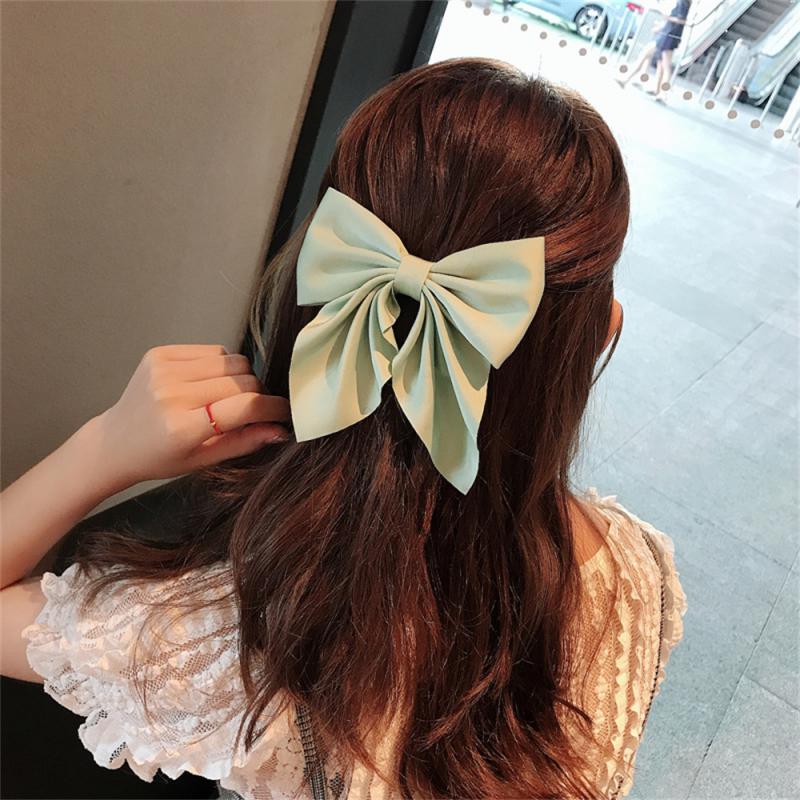 Elegant Solid Color Big Bow Hair Clip Women Student