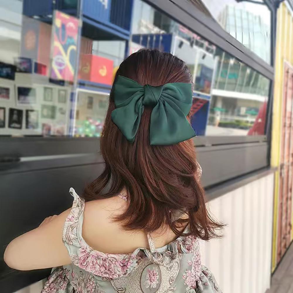 Elegant Solid Color Big Bow Hair Clip Women Student