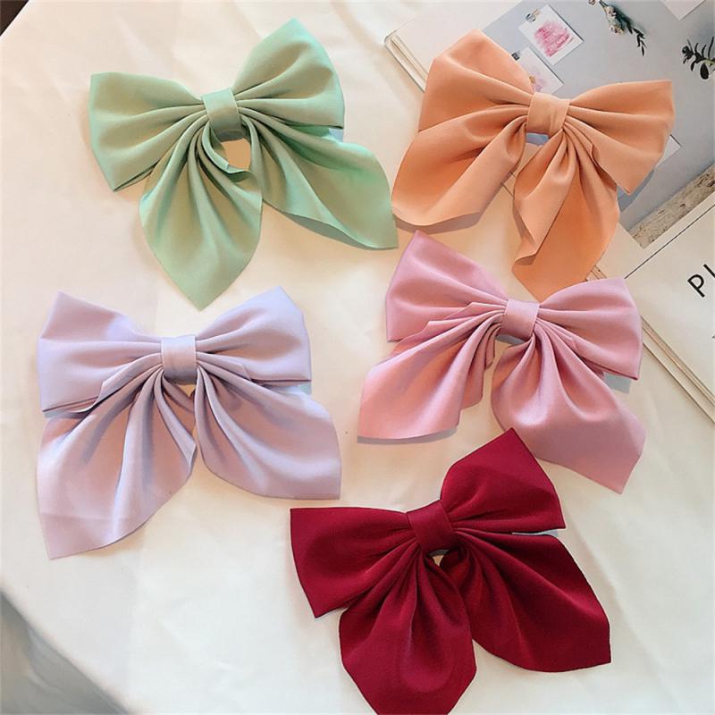 Elegant Solid Color Big Bow Hair Clip Women Student