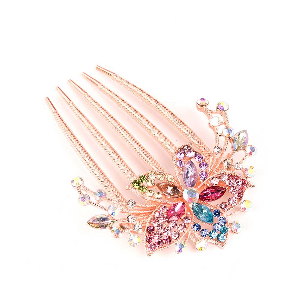 Vintage Flower Crystal Hairclips Fashion Rhinestone Hair Combs Plastic Shiny