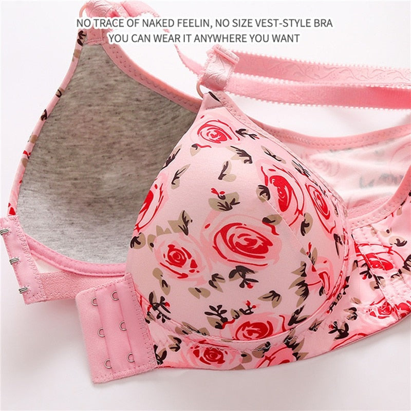Sexy Push Up Bras Front Closure Floral Brassiere Wireless