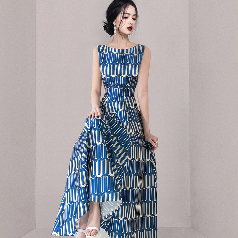 Fashion Flower Print Vintage Elegant A Line Party Dresses Women