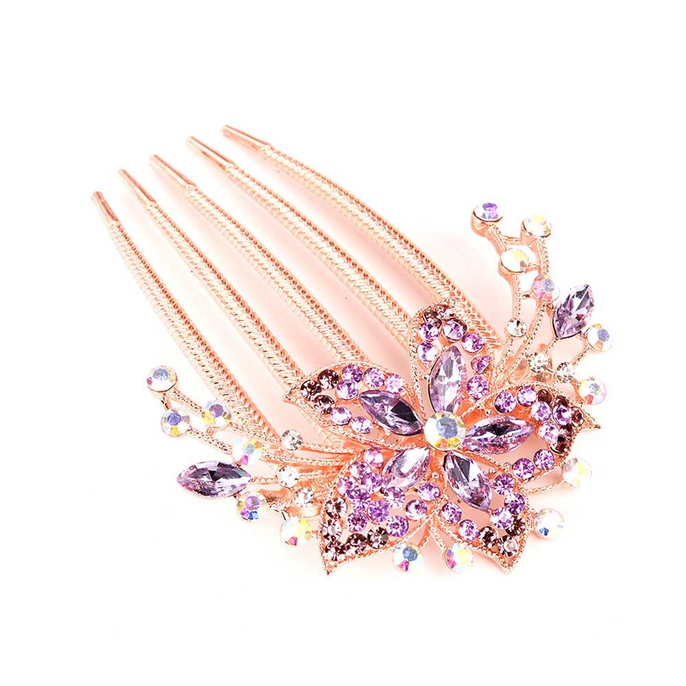 Vintage Flower Crystal Hairclips Fashion Rhinestone Hair Combs Plastic Shiny