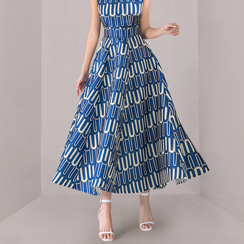 Fashion Flower Print Vintage Elegant A Line Party Dresses Women
