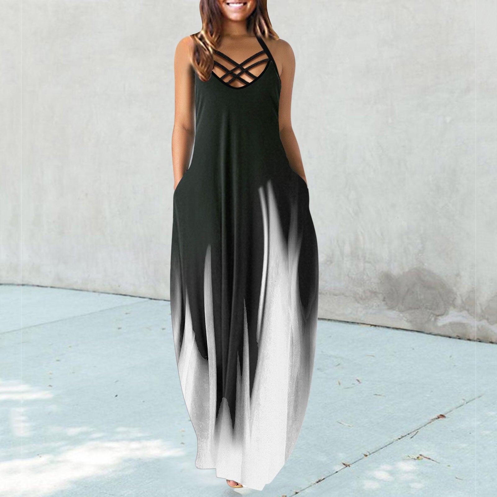 Gradient Print Summer Dresses For Women 2022 O-Neck Print Sleeveless