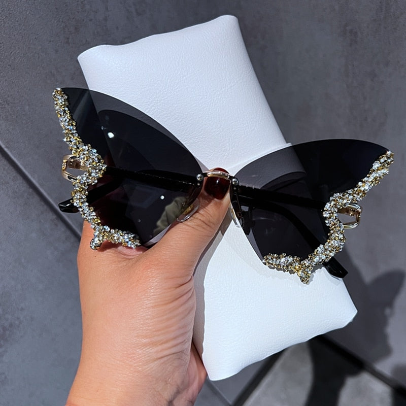 Luxury Diamond Butterfly Sunglasses Women Brand y2k Vintage Rimless Oversized Sun Glasses Ladies Eyewear gafas de sol