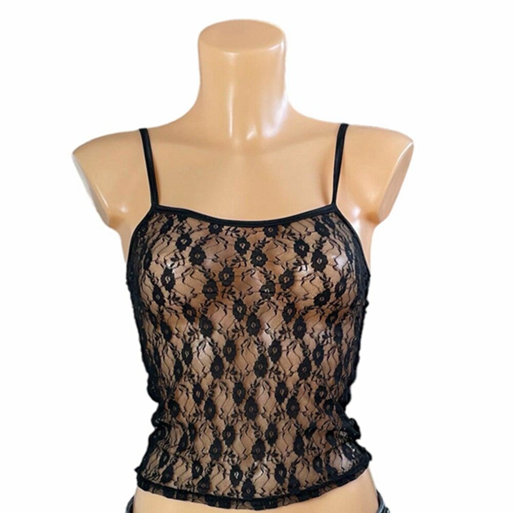 Vintage Basic Floral Lace Camisole Casual Summer Sheer See-through Sleeveless