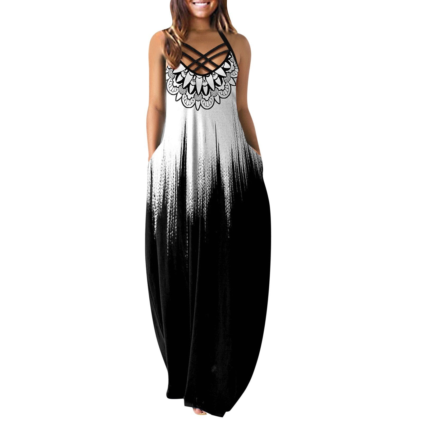 Gradient Print Summer Dresses For Women 2022 O-Neck Print Sleeveless
