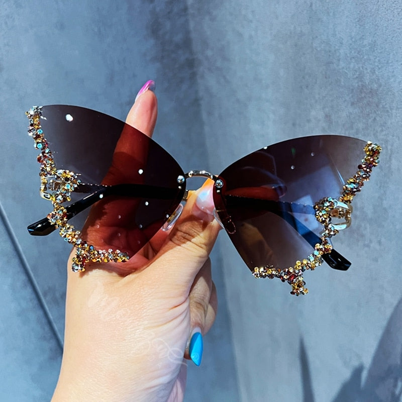Luxury Diamond Butterfly Sunglasses Women Brand y2k Vintage Rimless Oversized Sun Glasses Ladies Eyewear gafas de sol