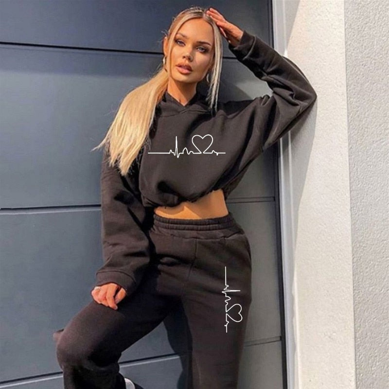 Loose Style Sweater Crop Top Women Two Piece Set 2023