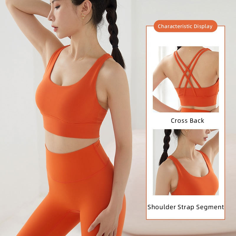 New Push Up Sports Bra Yoga Vest Cross Back Fitness Sexy Padded Top Gym Shock Absorbing Running Breathable Crop Top Sportswear
