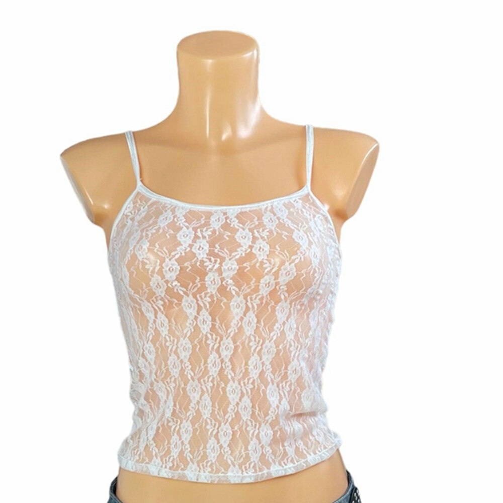 Vintage Basic Floral Lace Camisole Casual Summer Sheer See-through Sleeveless