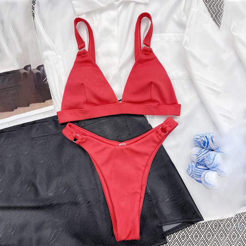 Para Praia 10 Colors 2023 Summer Female Swimsuit Halter Brazilian Bikini Women Swimwear Push Up Bikini Set Ring Bathing Suit