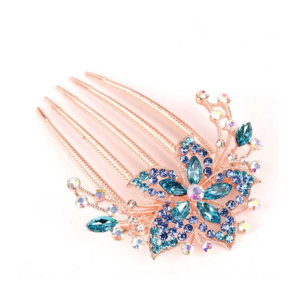 Vintage Flower Crystal Hairclips Fashion Rhinestone Hair Combs Plastic Shiny