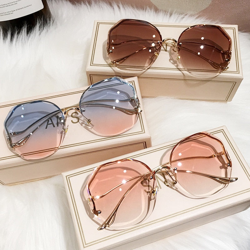 Luxury Round Gradient Sunglasses Women Metal Curved Temples Eyewear