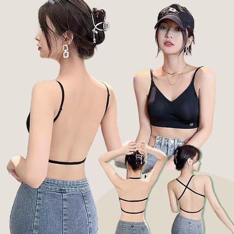 Sexy Large Backless U-shaped Beautiful Back Sling Underwear Women's Thin Section Seamless Small Chest Gathered Strapless Bra
