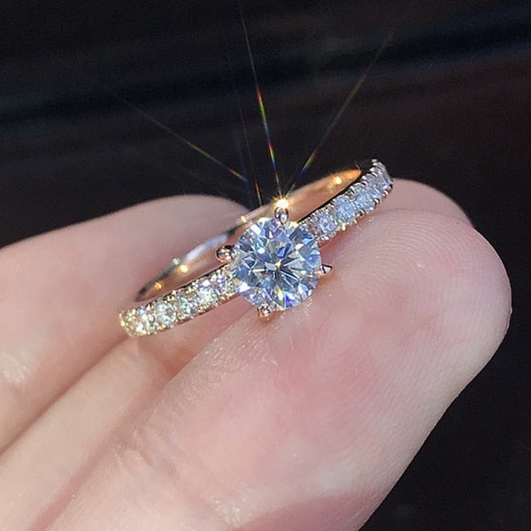 Women Trendy Shiny Crystal Ring Simplicity Elegant Temperament Engagement