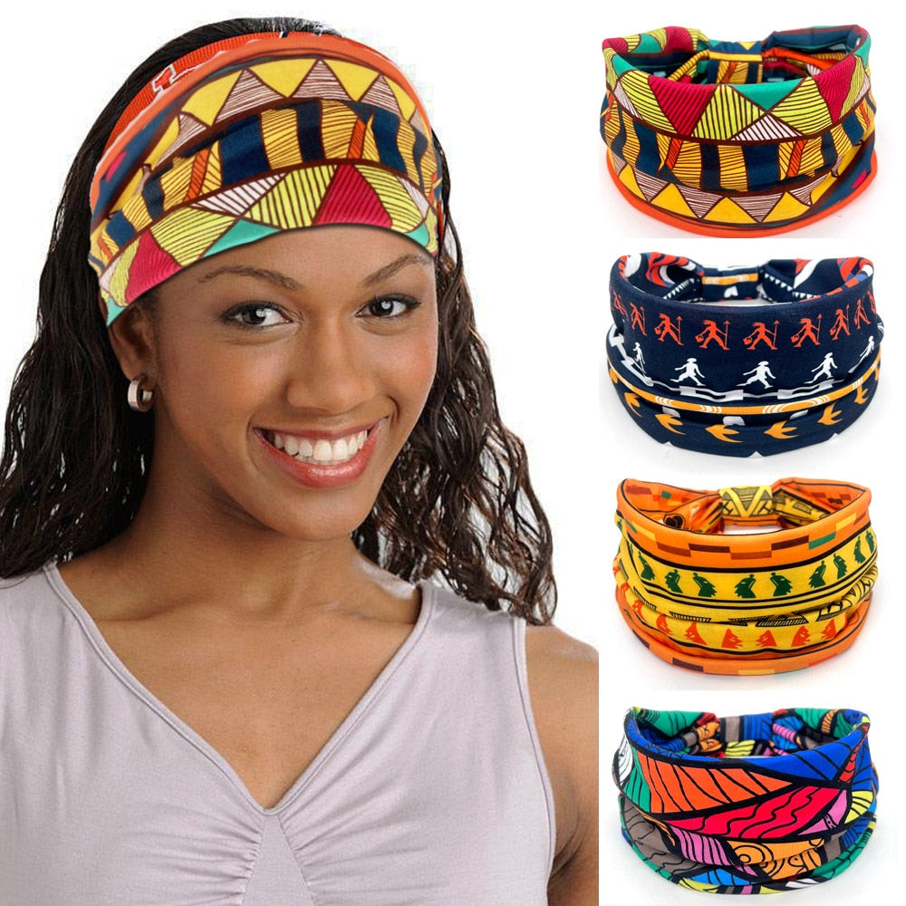 New African Pattern Print Wide Headband for Women Twist Style Hair Bandanas Head Wrap Elastic Headwear Turban Girls Accessories