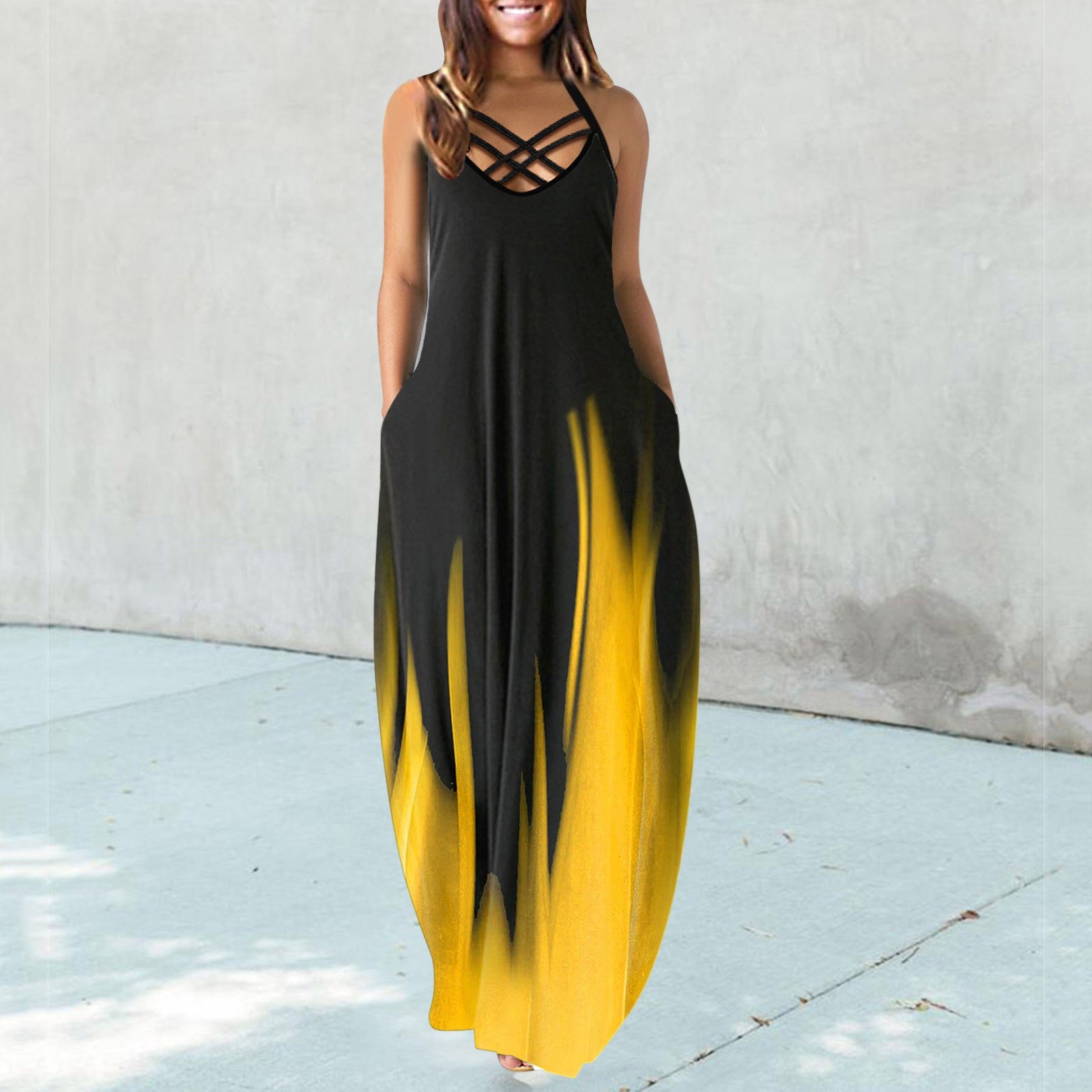 Gradient Print Summer Dresses For Women 2022 O-Neck Print Sleeveless